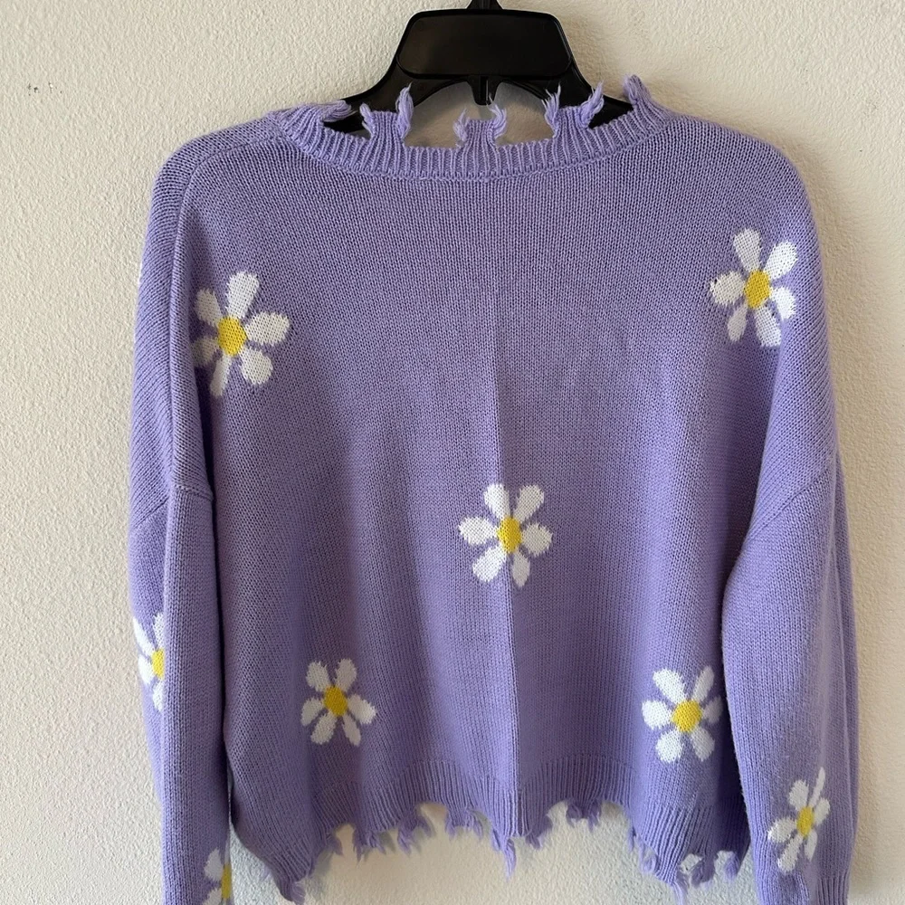 Self Esteem Lavender Daisy V-Neck Sweater - Picture 2 of 6